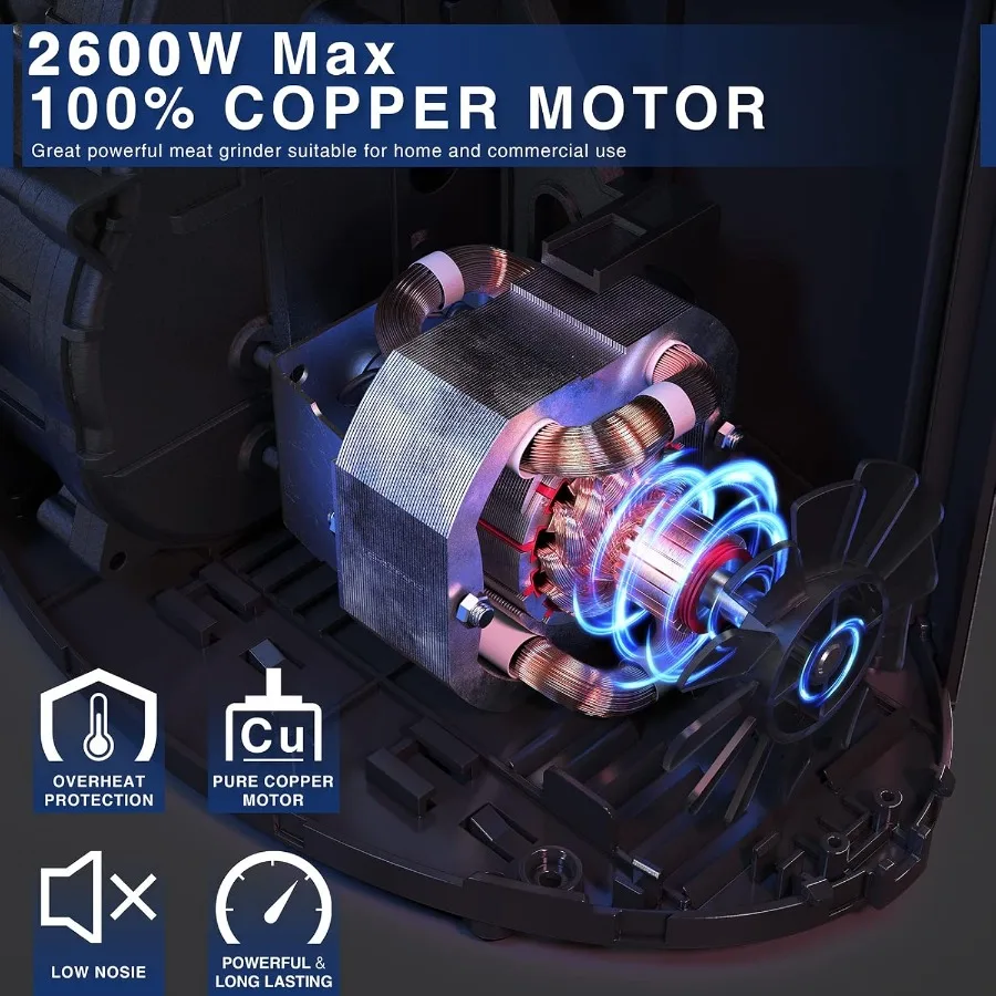 Электрическая мясорубка и колбас с 3 насадками для колбас из нержавеющей стали, 2 режущими лезвиями, 3 пластины для измельчения Sausa