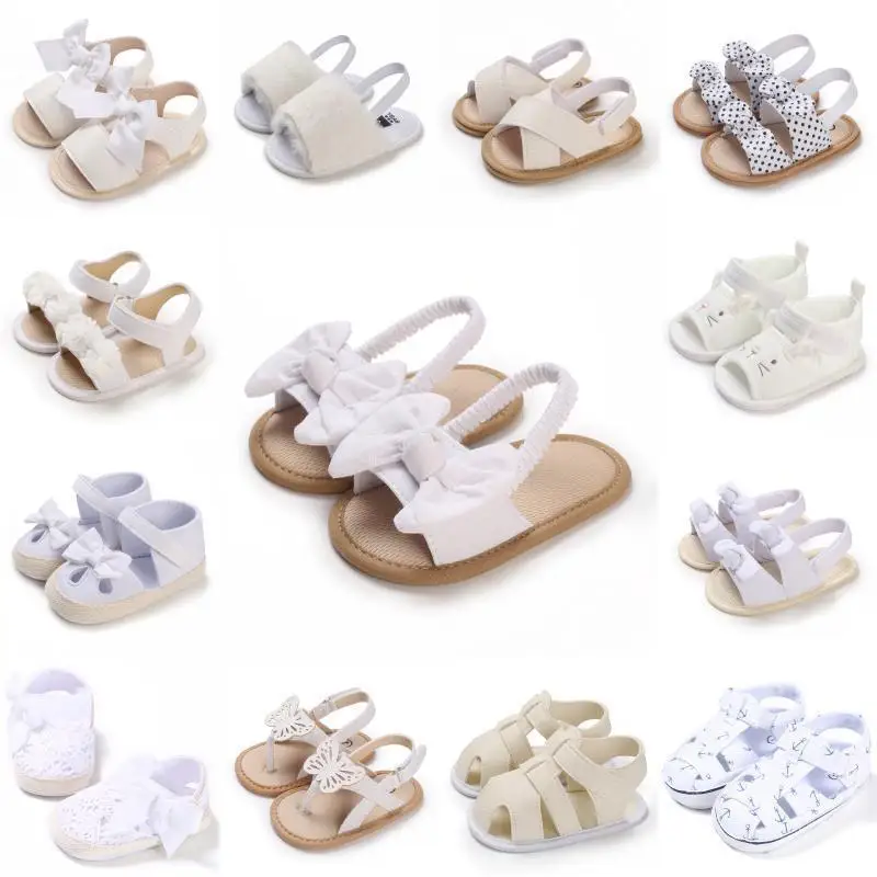 White Series Fashion Classic Baby Shoes 0-18M Girl Baby Sandals Soft Cloth Sole Comfortable Walking Shoes Summer