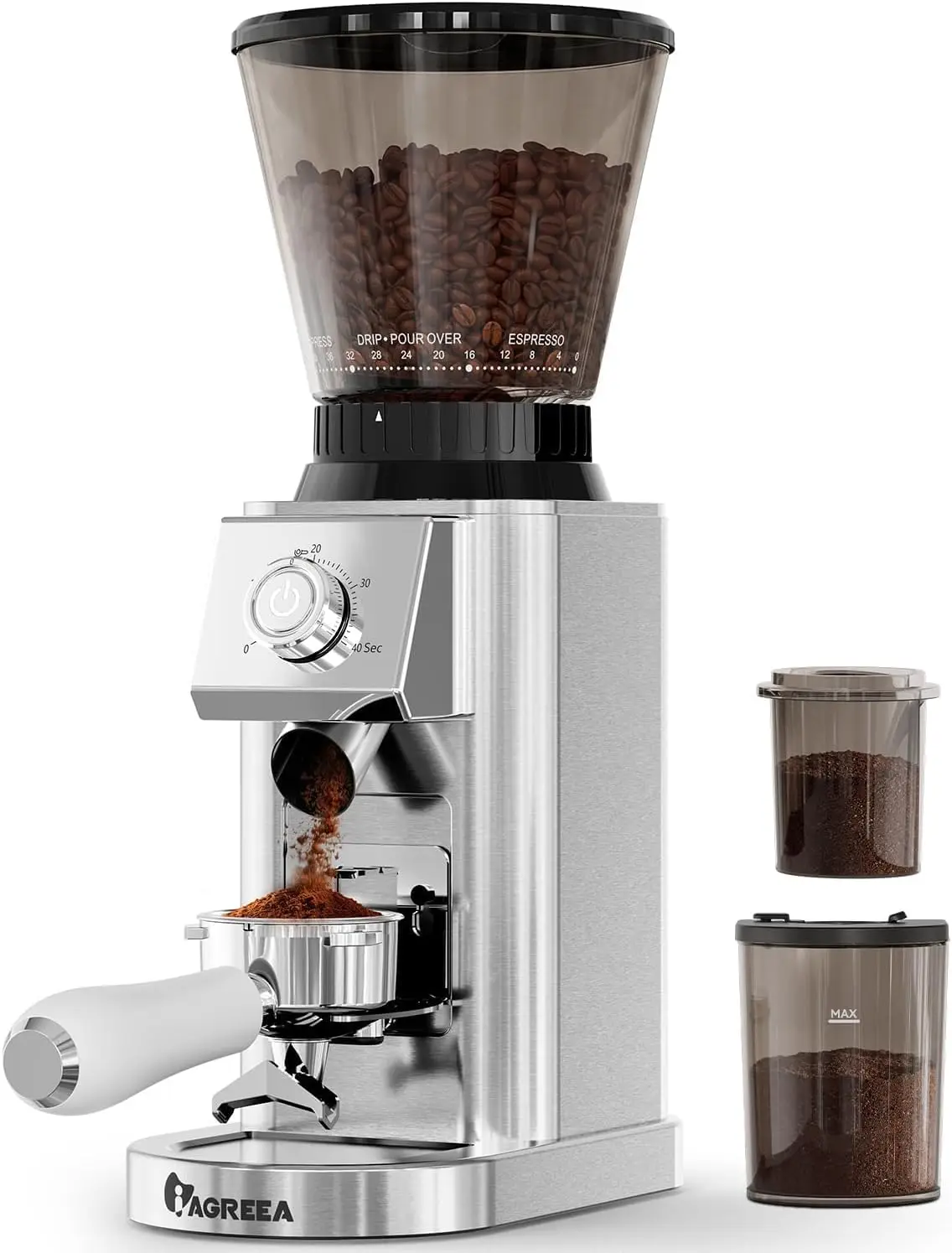 

48-Setting Conical Burr Coffee Grinder, Low-Speed Anti-Static, Timer, Portafilter Holder for Espresso & More