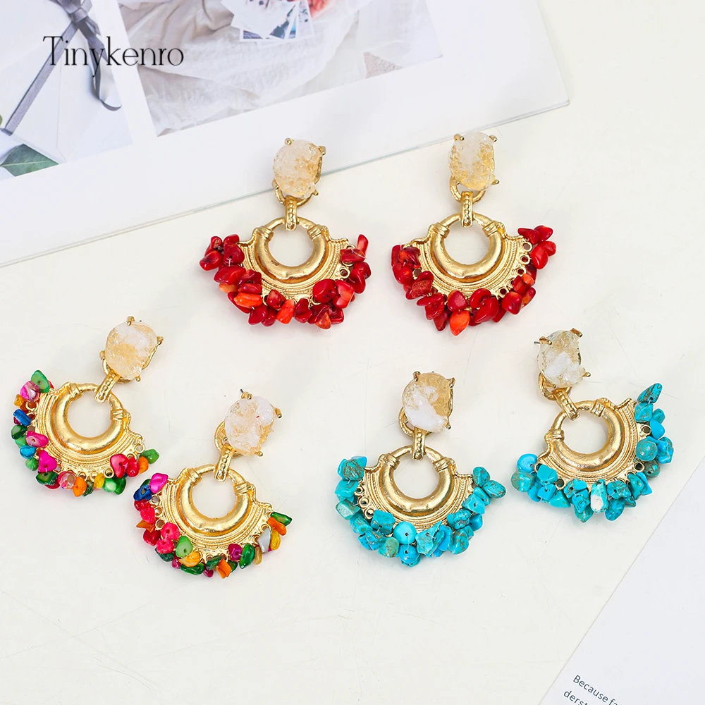 2023 Summer Beach Beads Geometria de Cristal Flutuante Brincos Bohemian Luxo Multi cor Brincos Vintage judeu personalizado das mulheres