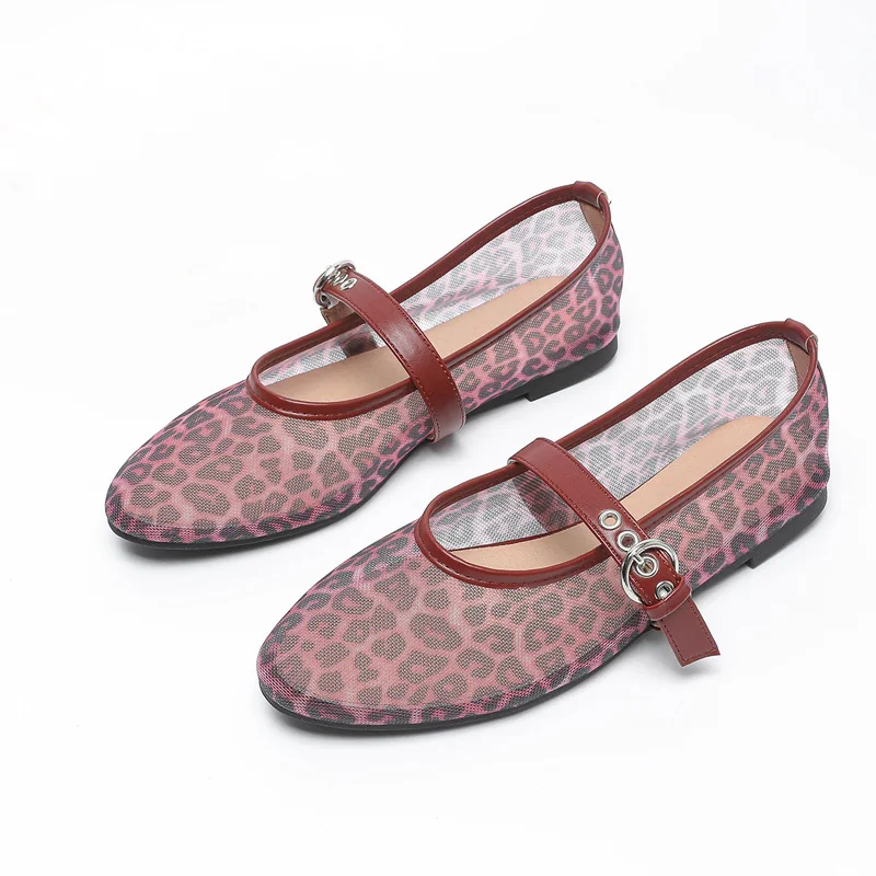 Transparent Lace Ballet Flats Woman Fashion Leopard Print Mesh Ballerina Shoes Ladies Brand Design Elegant Gauze Loafers