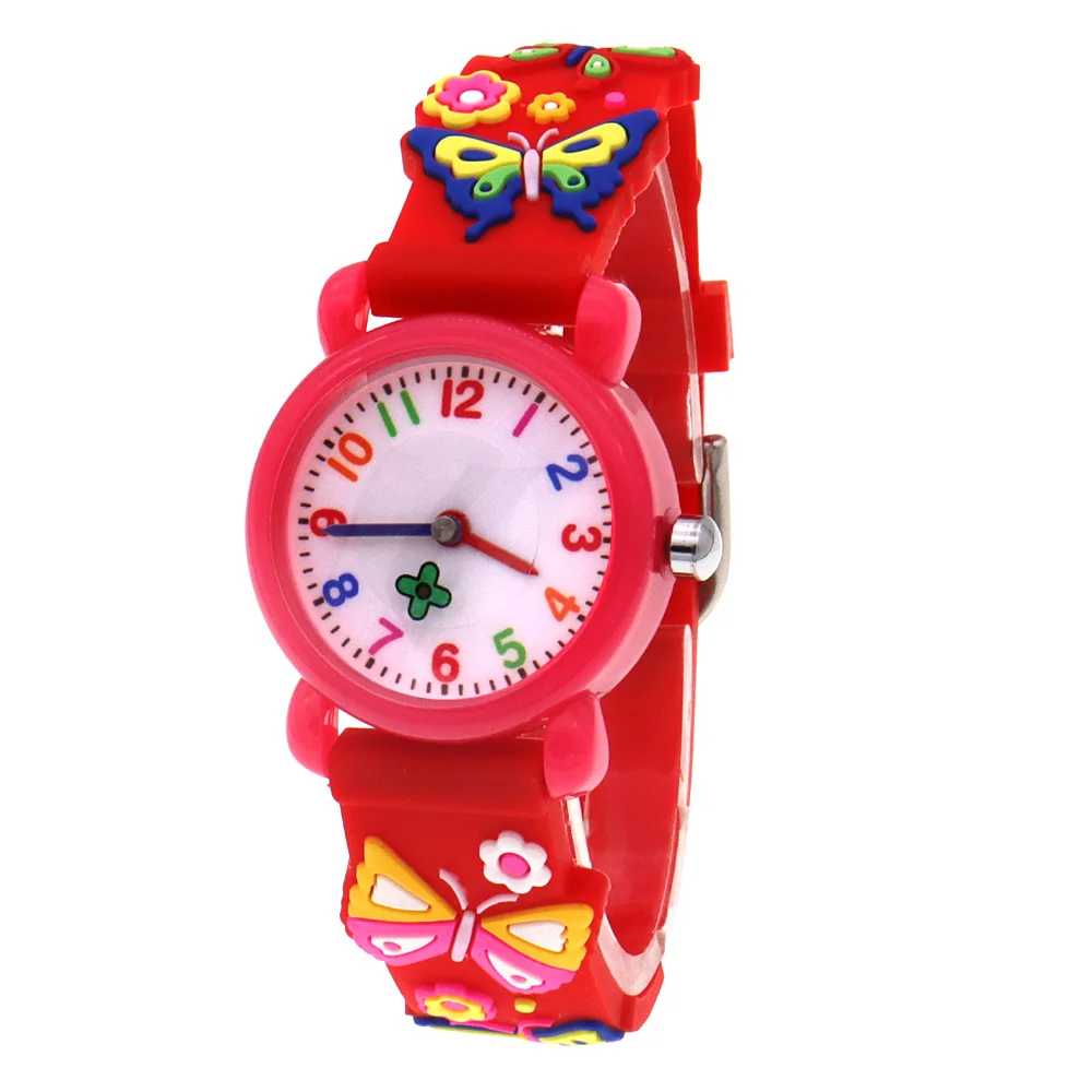남아 및 여아용 꽃 중고 시계 어린이 손목시계, 블루 핑크 나비, 플라스틱 케이스, 디지털 시계, 파티 선물