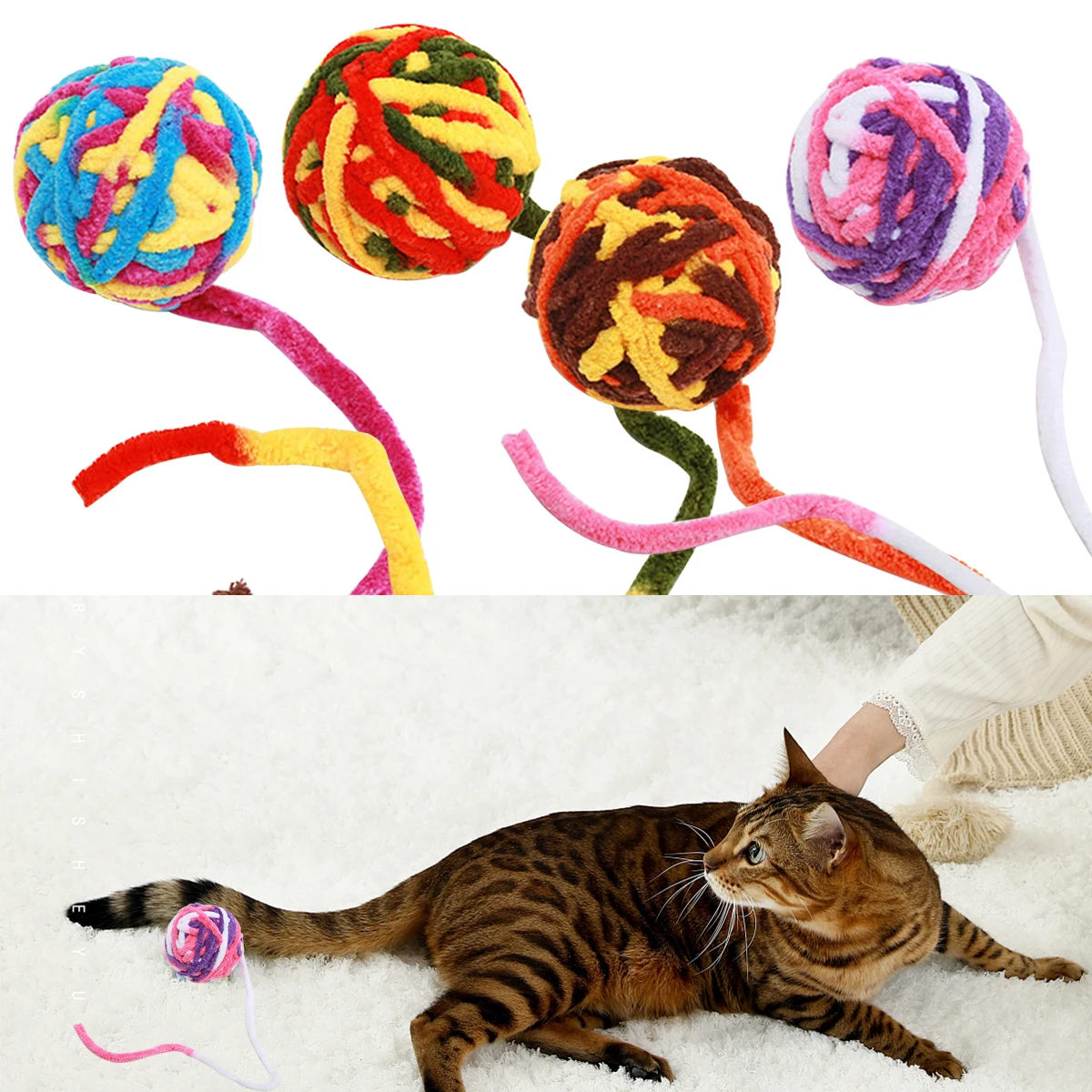 1 Pcs Pet Cat Toys Are Self Entertaining Chew and Tease Cats Toy Balls Colored Wool Dog Supplies Fidget Toy for Cats Accessories