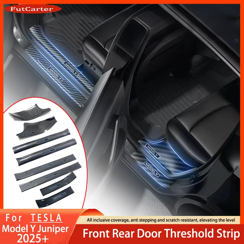 

4 8Pcs For Tesla Model Y Juniper 2025+ ABS Front Rear Door Sill Protector Threshold Strip Anti-kick Guard Panel Waterproof Pad