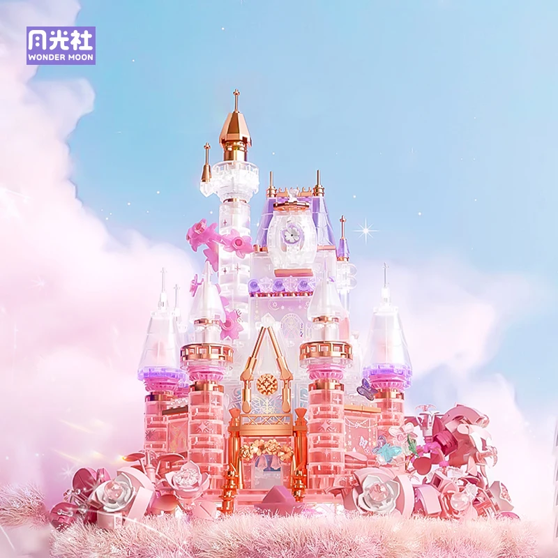 Wonder Moon Castle Fairy Tale Princess Dream Castle Streetscape Model Bricks Set With Light Desktop Deco Kids DIY Toys Gifts