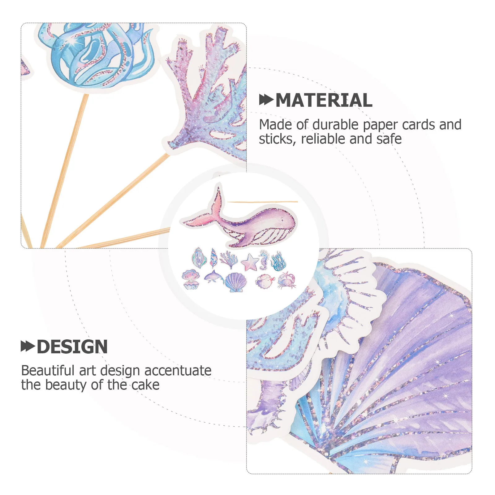 

2Sets Mermaid Ocean Theme Cake Decorations Sturdy Paper Cupcake Toppers Girls Birthday Party Cake Decor Mermaid Cupcake Topper