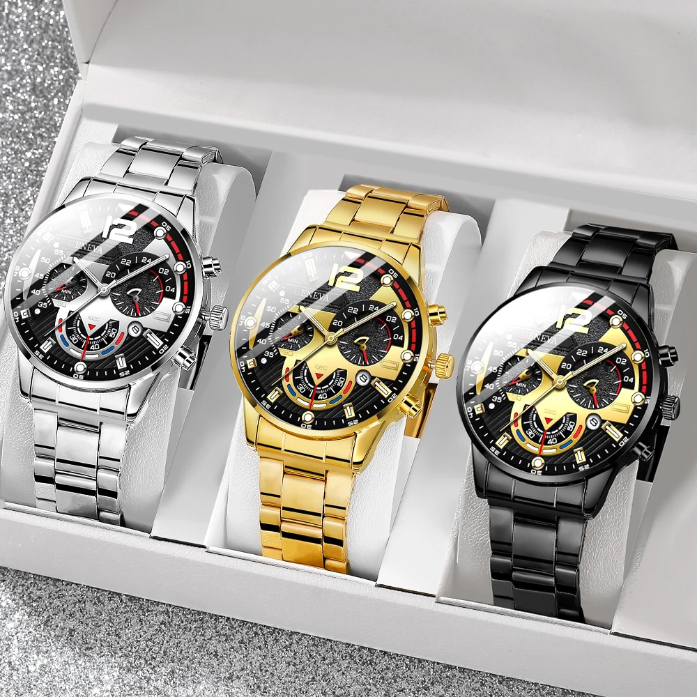 3Pcs Men's Watch Set, Business‑Charming, Great Choice For Eid Al‑Fitr, Valentine's Day, Easter, Anniversary
