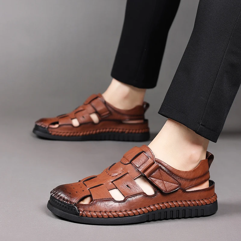 

British Style Men's Sandals Breathable Summer Fashion Brown Versatile Men's Hiking Shoes Outdoor Casual Shoes Simple Soft Sole