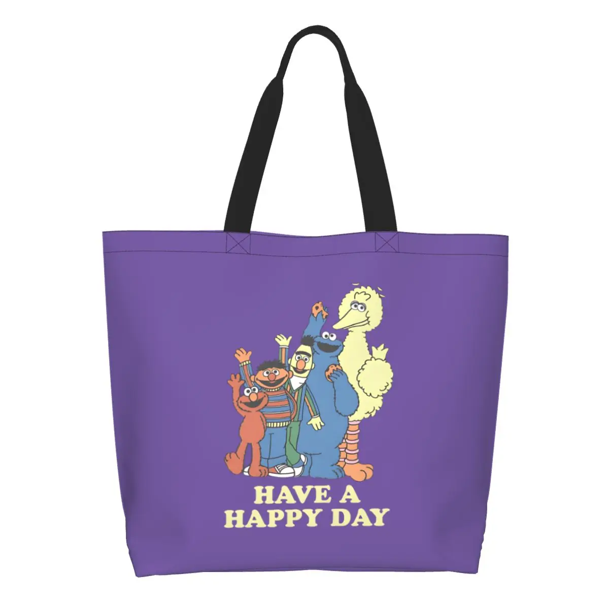 

Custom Recycling Cookie Monster Shopping Bag Women Canvas Shoulder Tote Bag Durable Children's Television Groceries Bags