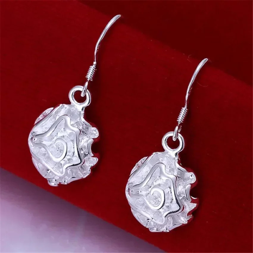 Beautifully Rose 925 Silver Plated Earrings Hot Selling Fashion Classic Burst Models  Jewelry Elegance Girl Gift