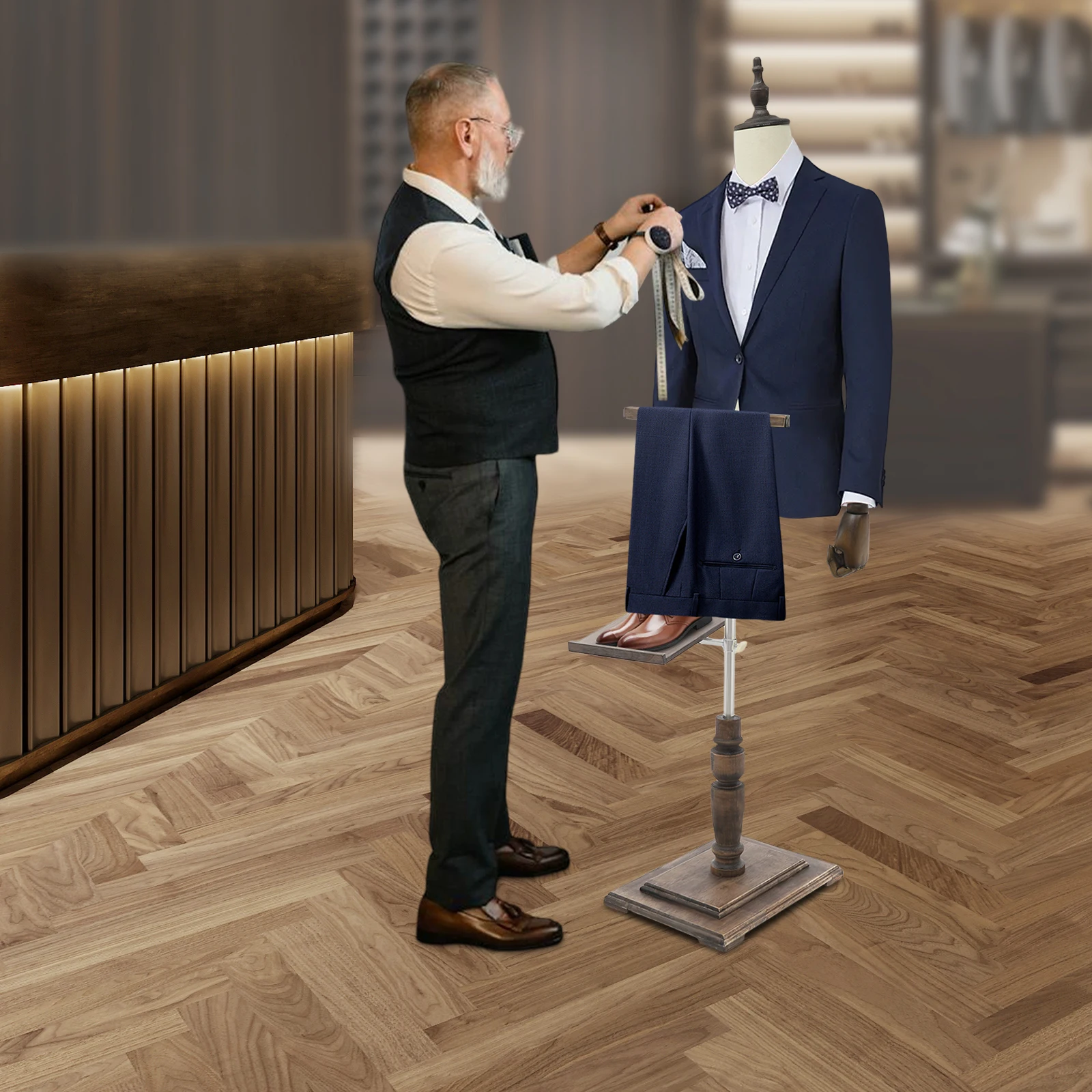 شكل فستان رجالي قابل لضبط الارتفاع - طراز أوروبي عتيق، أذرع قابلة للفصل، موفرة للمساحة، مثالي لعرض متجر الملابس