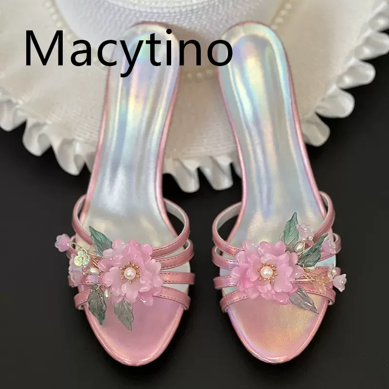 2024 Rhinestone Flower Strap Sandals Fairy Style Stiletto Women's  Sandals