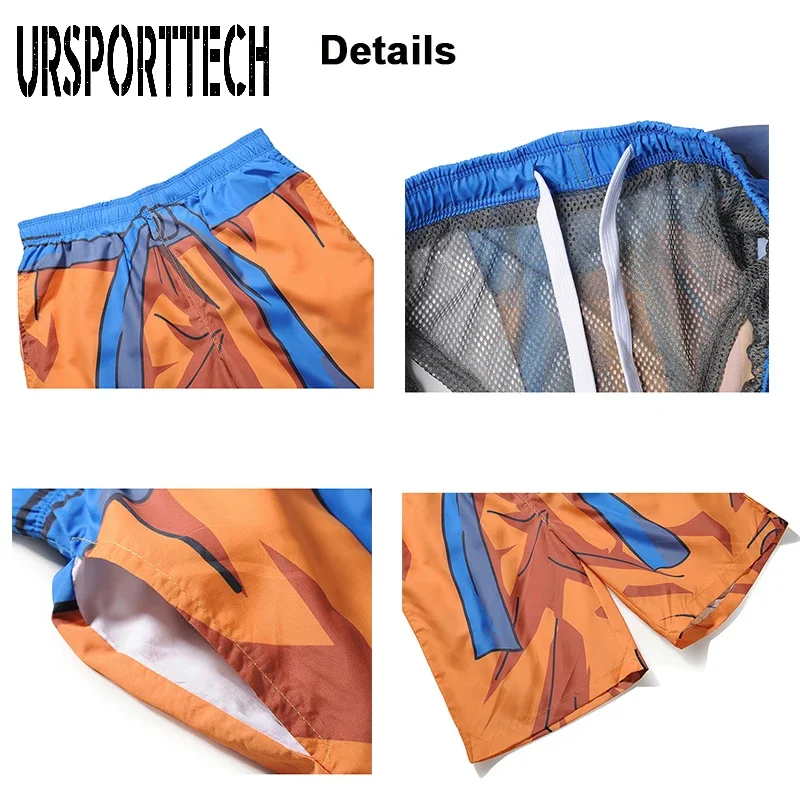 URSPORTTECH Beach Shorts Men Bottoms Quick Dry Print Swimming Surfing Shorts Summer Draw String Elastic Waist Short Men Swimwear