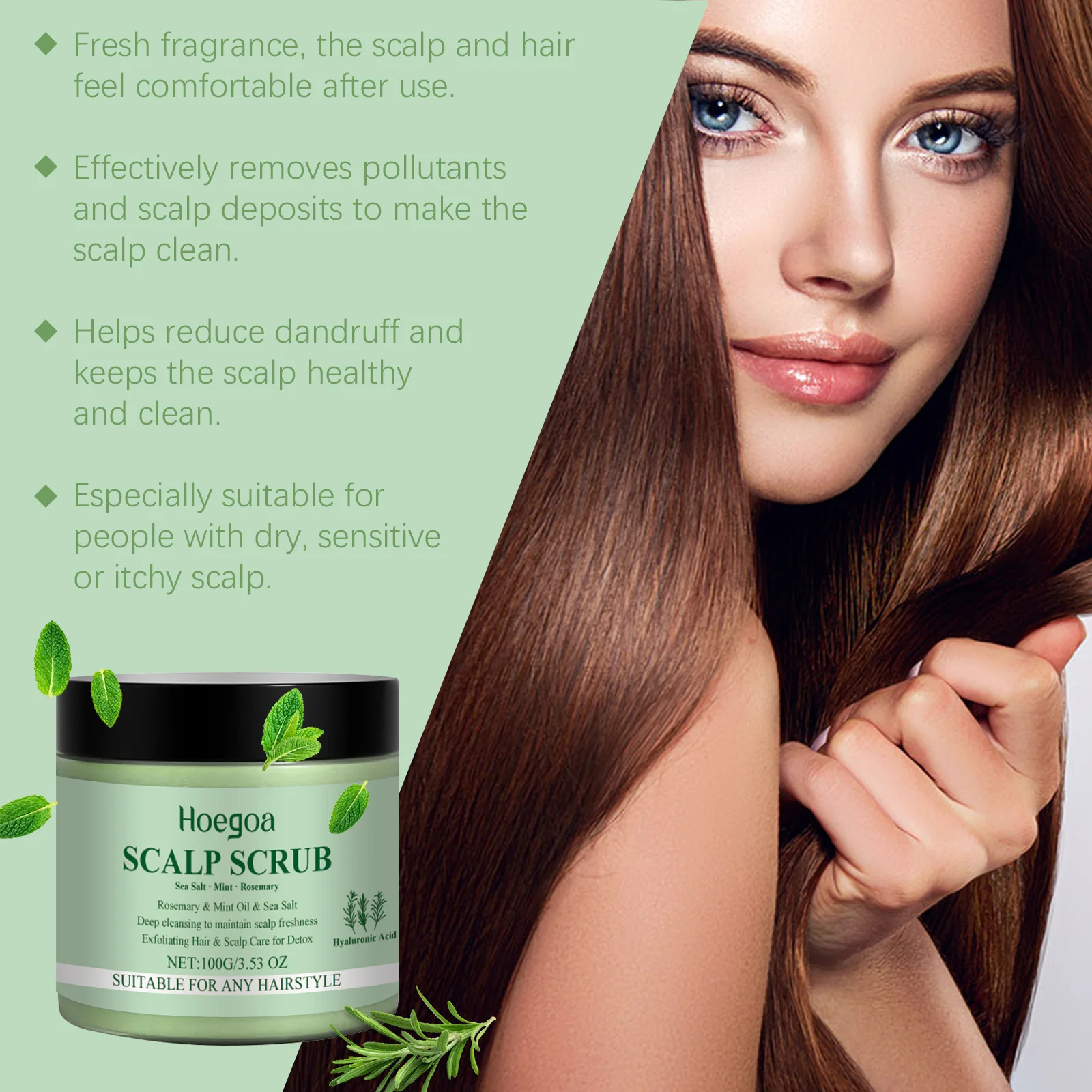 Rosemary/Ginger Scalp Exfoliaton Scrub Shampoo With Massager Comb Deep Cleaning Oil Control Relieve Itching Dandruff Removal