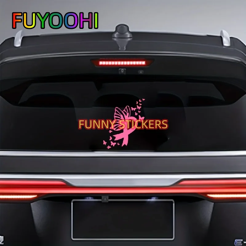 FUYOOHI Pink Butterfly Breast Cancer Ribbon Vinyl Decal For Car Windows, Tablets, Laptops, Car Accessories For Women