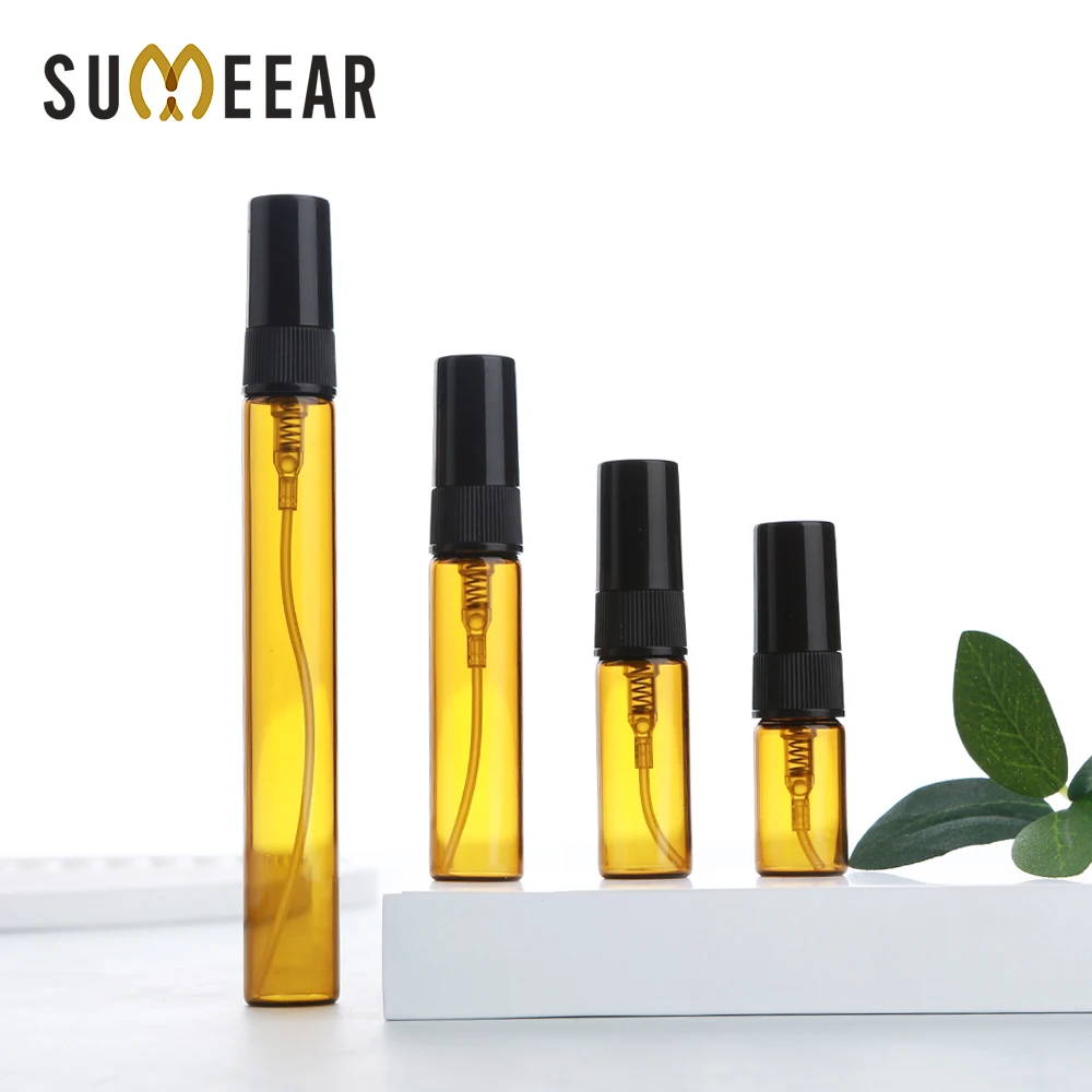 

50/100pcs 2ml 3ml 5ml 10ml Brown Glass Spray Bottle Portable Refillable Perfume Fine Mist Travel Essential Atomizer Bottles