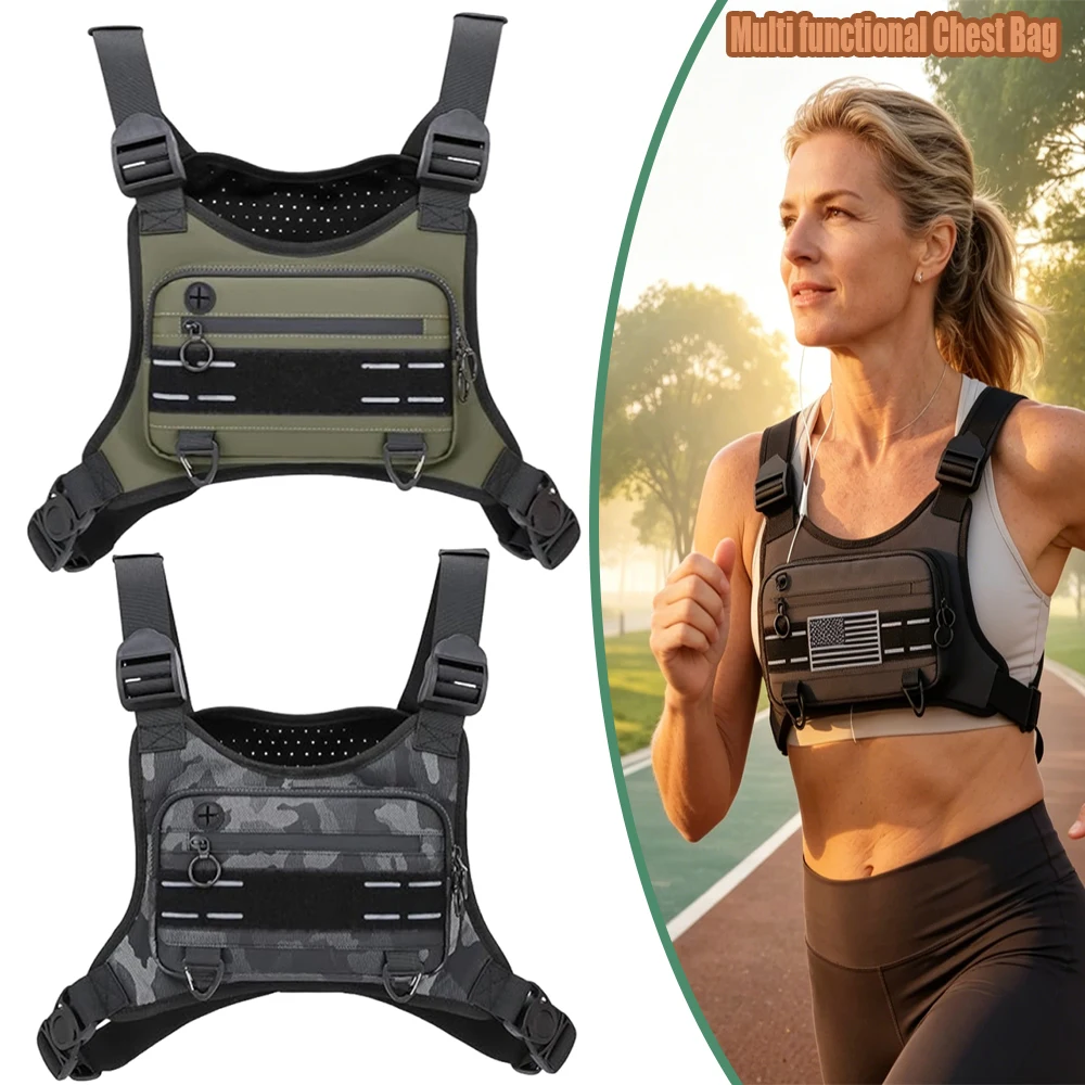 

Mens Womens Sports Chest Pack Waterproof Lightweight Front Chest Bag Running Vest Bag Storage For Workout Running Cycling Olive