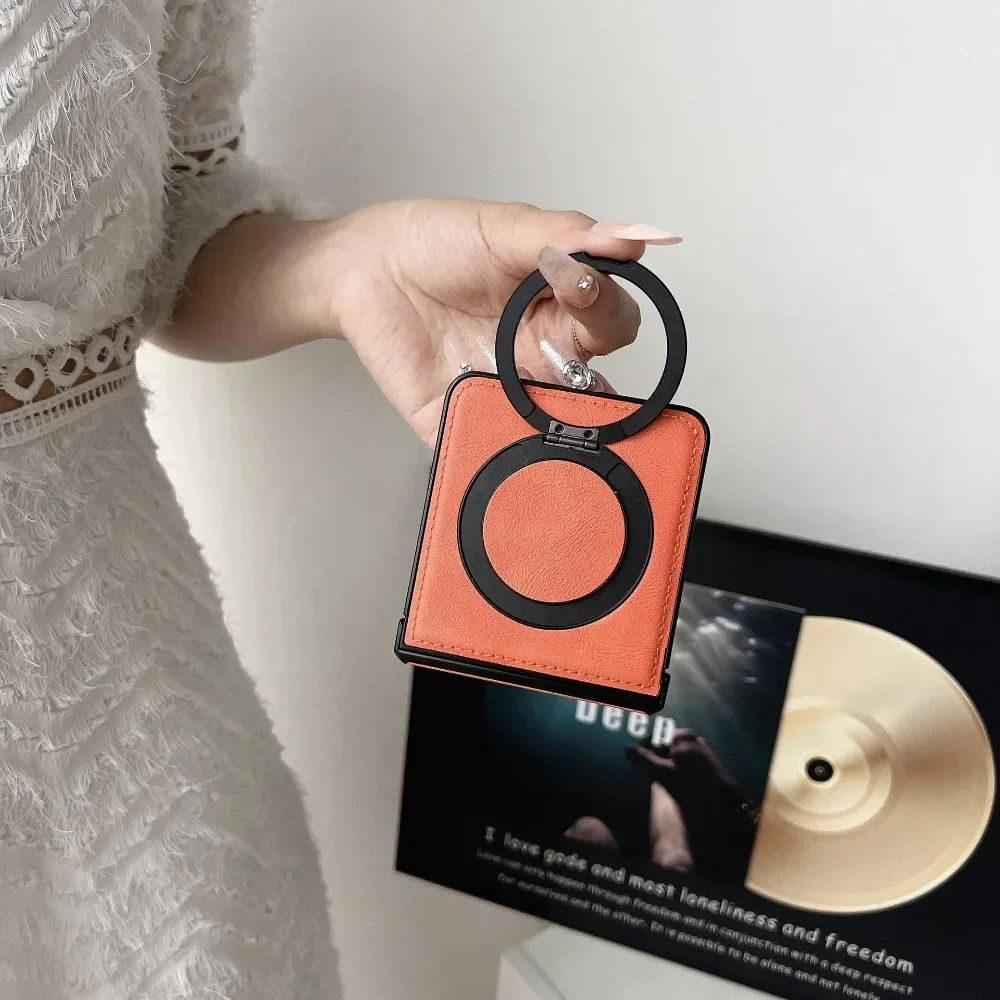 

Magnetic Leather Phone Case For Samsung Galaxy Z Flip 7 Fe 6 5 4 3 Flip6 Flip5 5g Ring Holder Hinge Protective ZFlip7Fe Cover