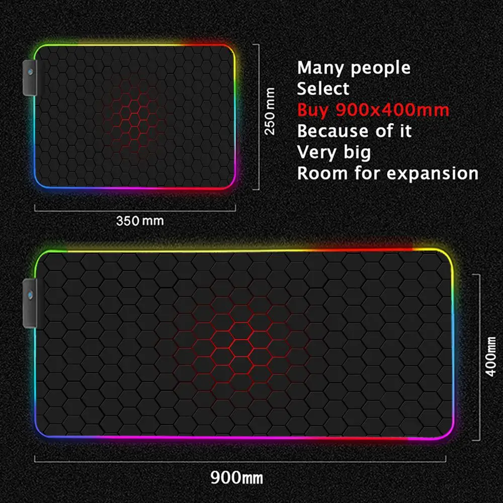 3D Geometric Art Mouse Pad XXL RGB Gaming Mouse Pad HD Gamer Accessories Large LED Light MousePads PC Computer Backlit Desk Mat