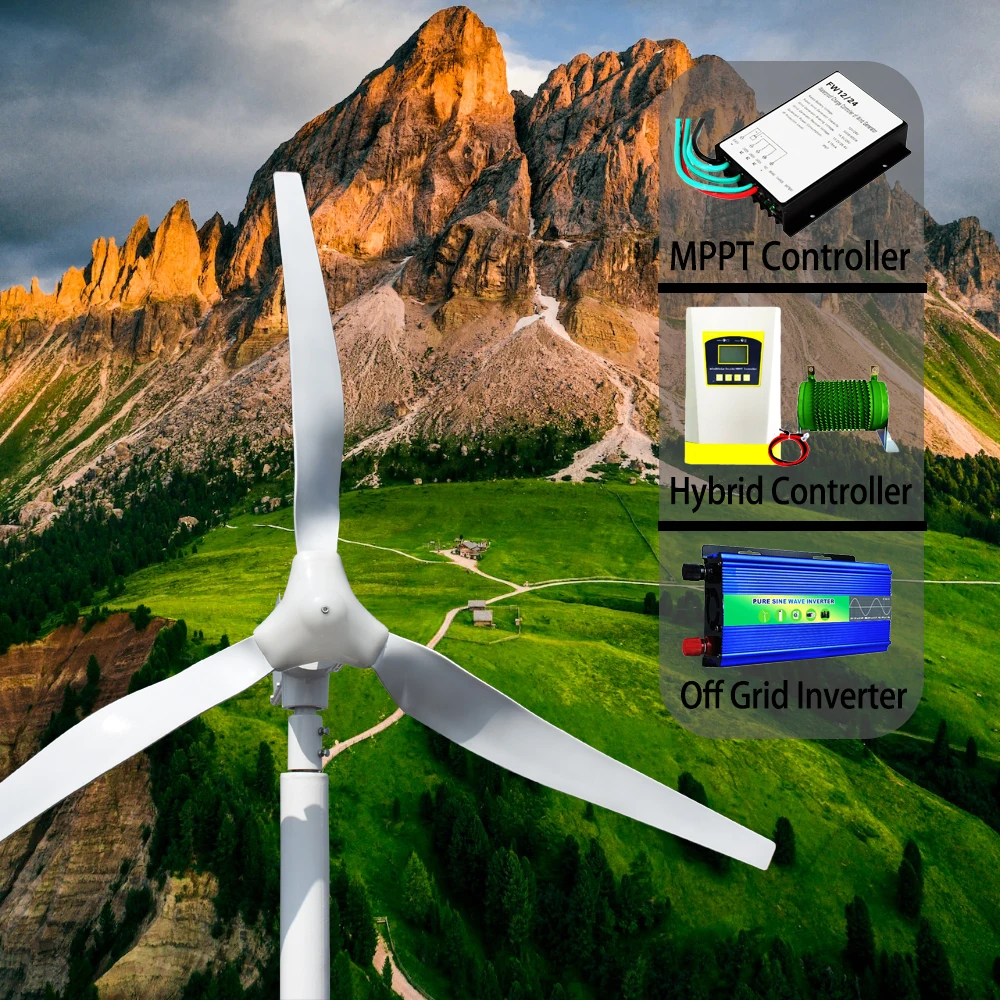 

Horizontal Axis Wind Turbine 48V Alternative Energy Generator 96v AC Output Household Complete Kit with Controller Inverter