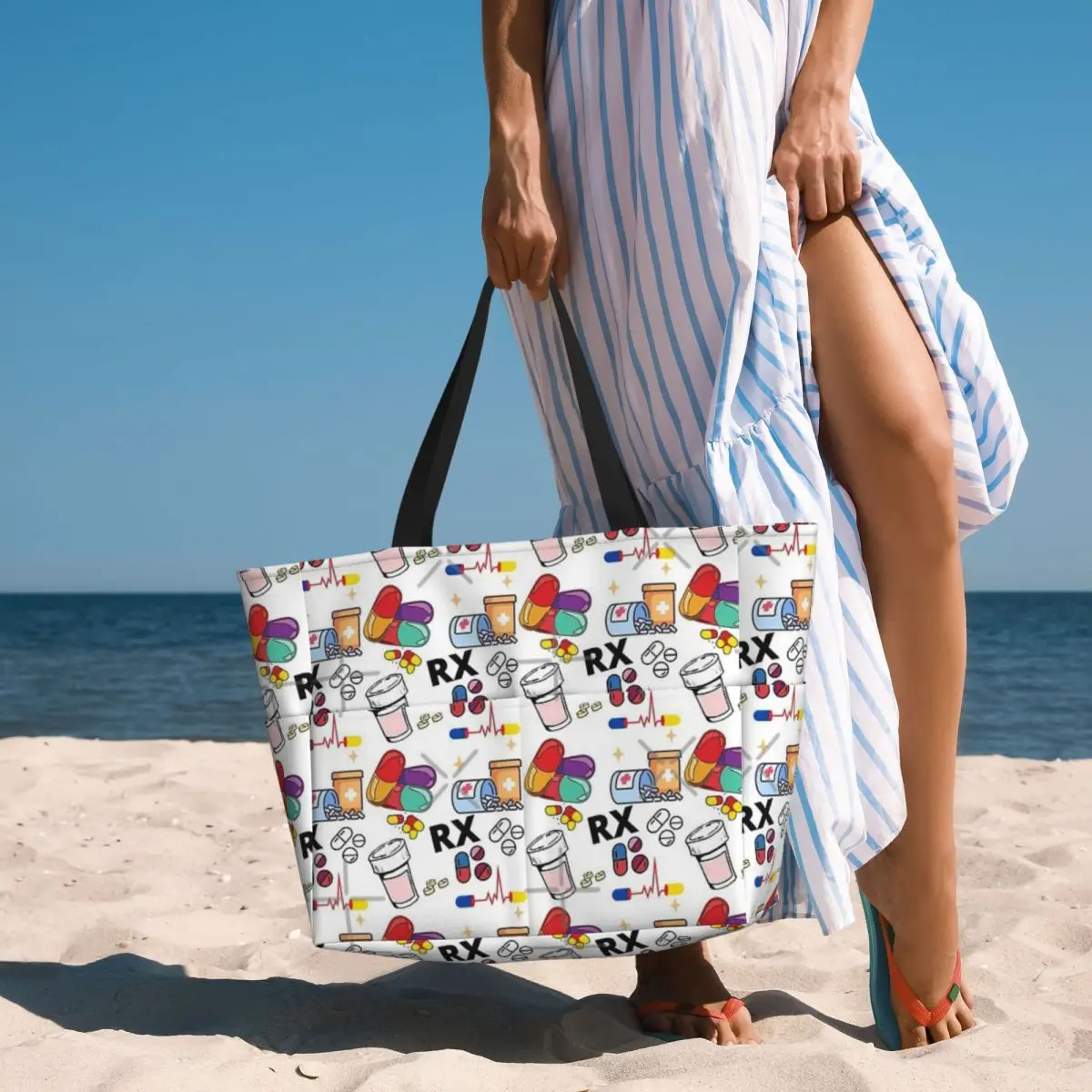 Borsa da viaggio da spiaggia per pillole modello farmacia, borsa a tracolla moderna per adulti con motivo Multi-stile