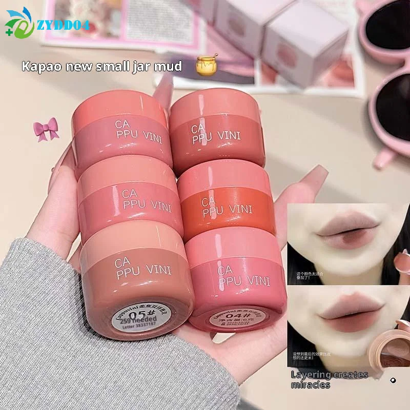 1 szt. Cappuvini Kremowy Błotny Błyszczyk w Puszce Długotrwały Wodoodporny Szminka i Kremowy Róż do Policzków z Pędzelkiem do Ust - Rozjaśniający Zestaw do Makijażu