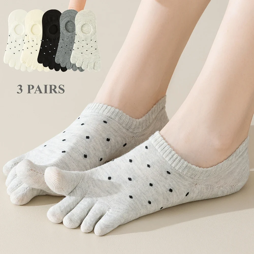 

3 пары носков-невиков, женские милые летние носки в горошек, невидимые женские тапочки высокого качества, носки с пятью пальцами
