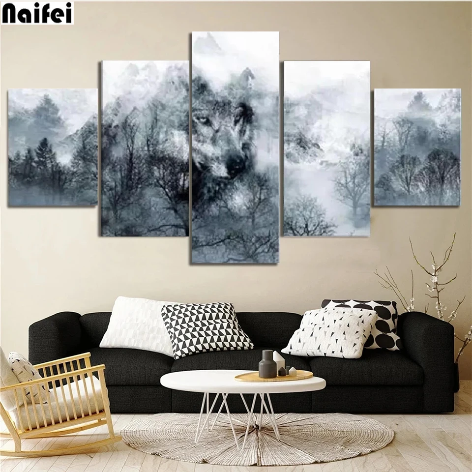 5pcs 5D DIY Full Square/Round Drill Diamond Painting 3d Mosaic Wolf Diamant Embroidery Rhinestones Cross Stitch Room Decor