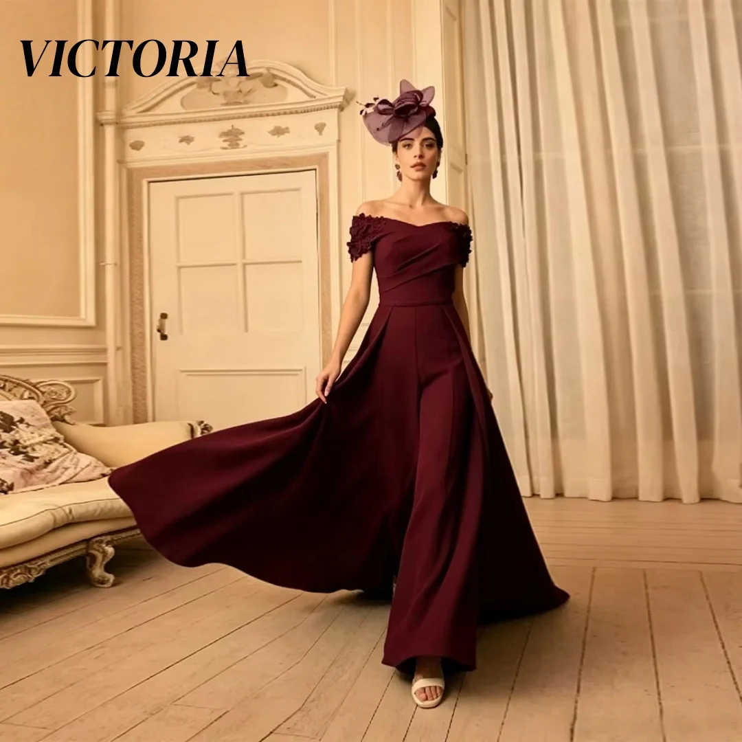 VICTORIA  elegant Column Anke Length Off-the-shoulder Skirts Flower Suits Mother Of The Bride Dresse Custo Chiffon