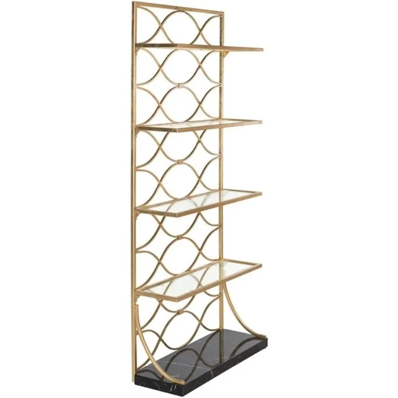 Home Collection Spano 4 Glass Tier Marble Base Etagere, Gold/Black，home.