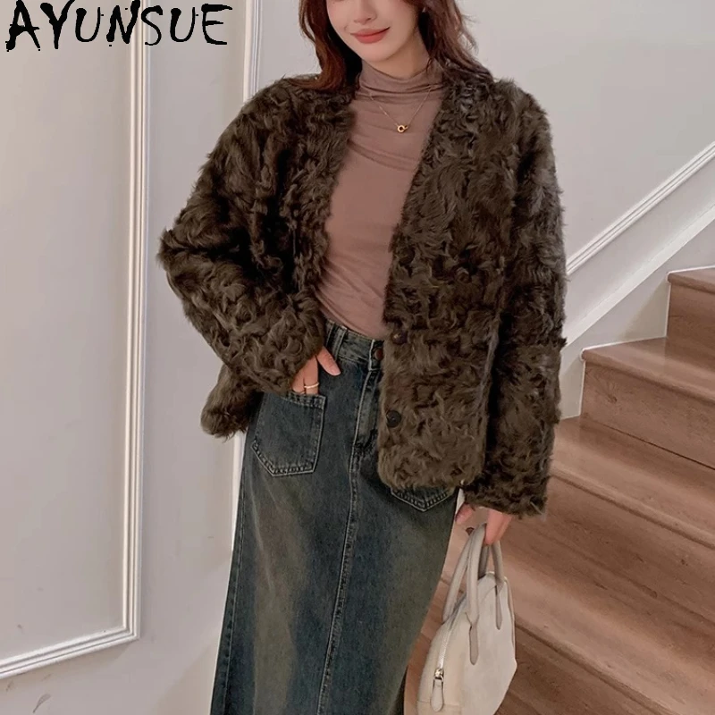 

AYUNSUE пальто из натуральной шерсти, женская зимняя одежда, корейская модная куртка из овечьей овчины, пальто Женское, шуба, женское настоящее