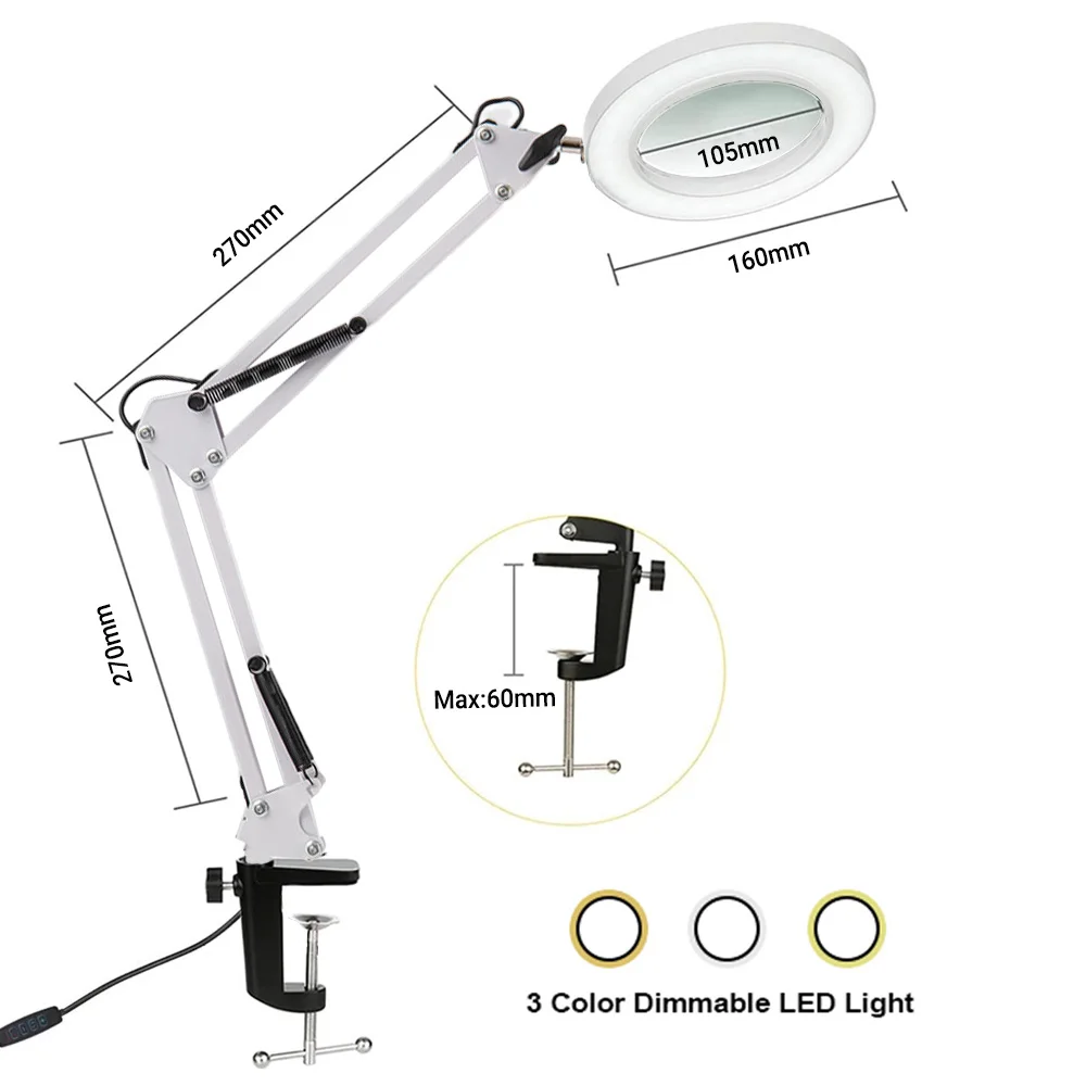 72-LED-Lupe Schreibtischlampe 8X/10X Vergrößerung mit 3-Farben-USB-Stromversorgung für Elektronik-Reparaturen und Präzisions-Schönheitspflege – Detail 8