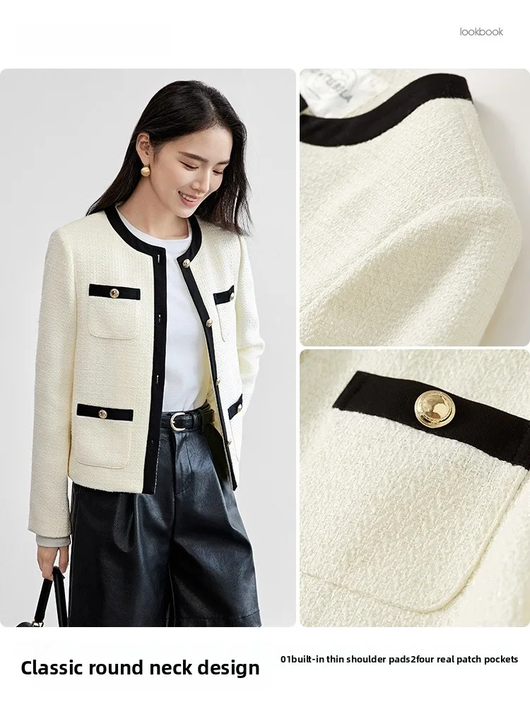 เสื้อโค้ทผู้หญิงทรงปกติ ผ้าโพลีเอสเตอร์ สีน้ำเงิน รุ่น Color Blo Long Sve round Ne Jaet สำหรับใส่ไปทำงาน มีแผ่นรองไหล่