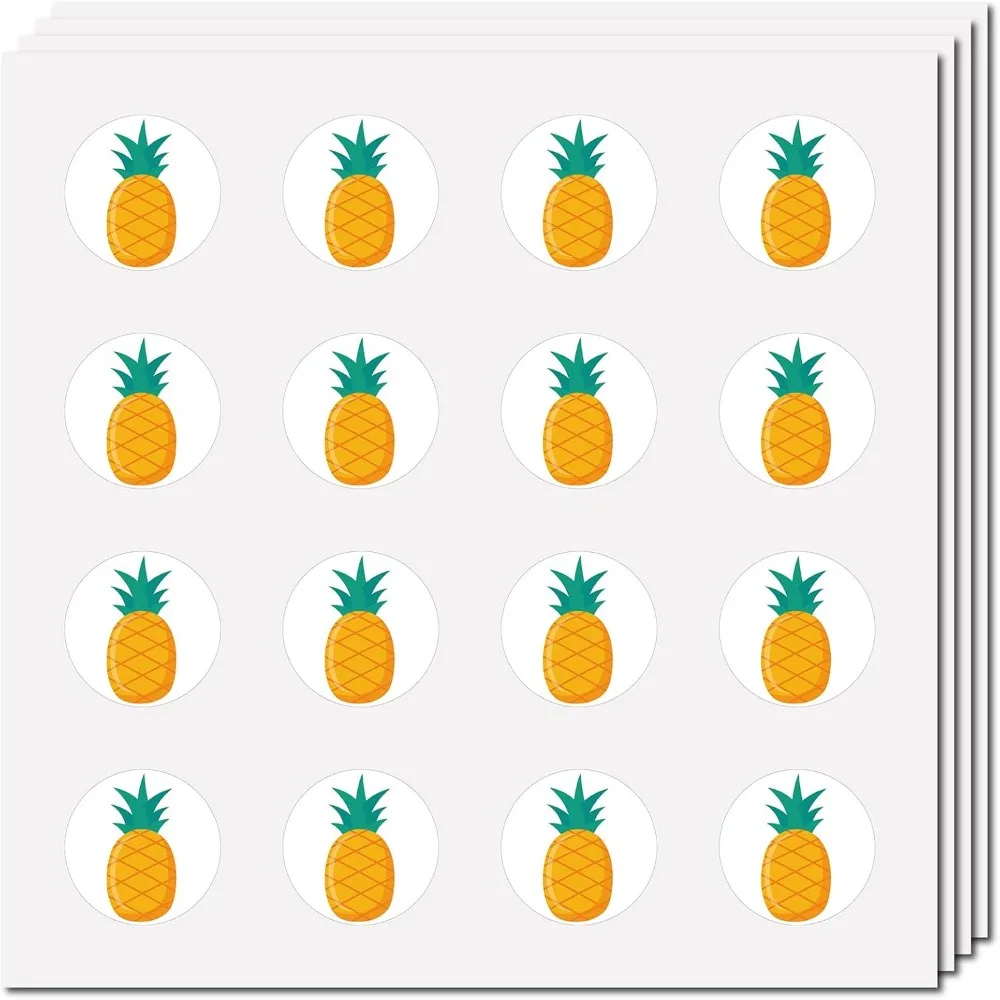 128Pcs Pineapple Stickers Fruit Decal Self-Adhesive Waterproof Sticker Round Bulk Cartoon Yellow Stickers for Water Bottles