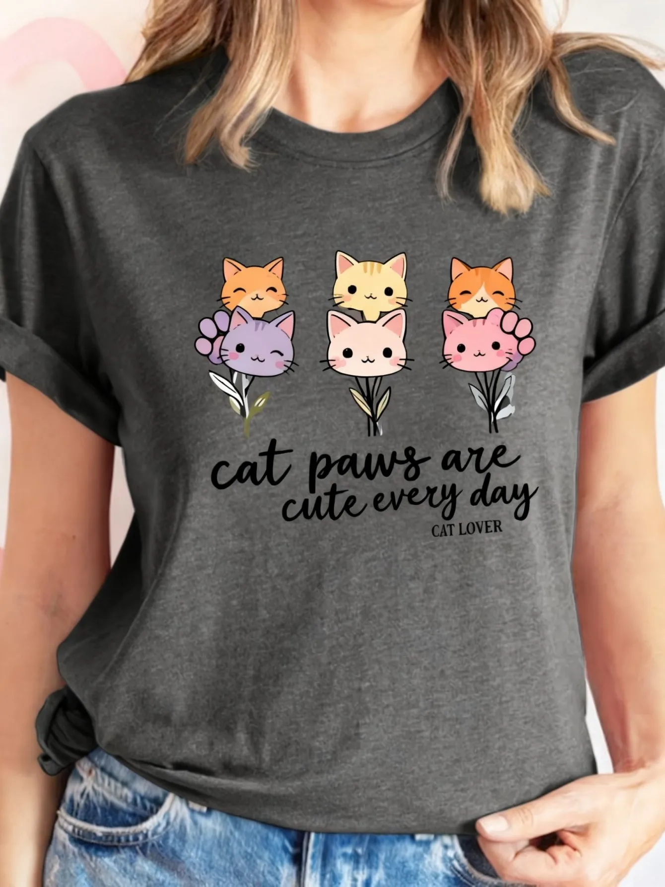 

plus size women's short sleeve t-shirt Cat Paws Are Cute Every Day Daily comfortable versatile style summer outfit women's