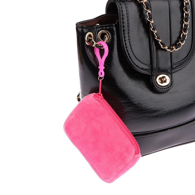 Cute Candy Color Plush Coin Purse Women Minimalist Square Change Pouch Wallet Headphone Bag Key Holder