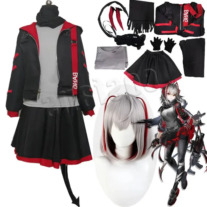 CyAnime Comic Con Arknights W Uniform Tail Wigs Game Operator W Halloween Exhibition Coat Pants Skirt Tops Game Cosplay Costumes
