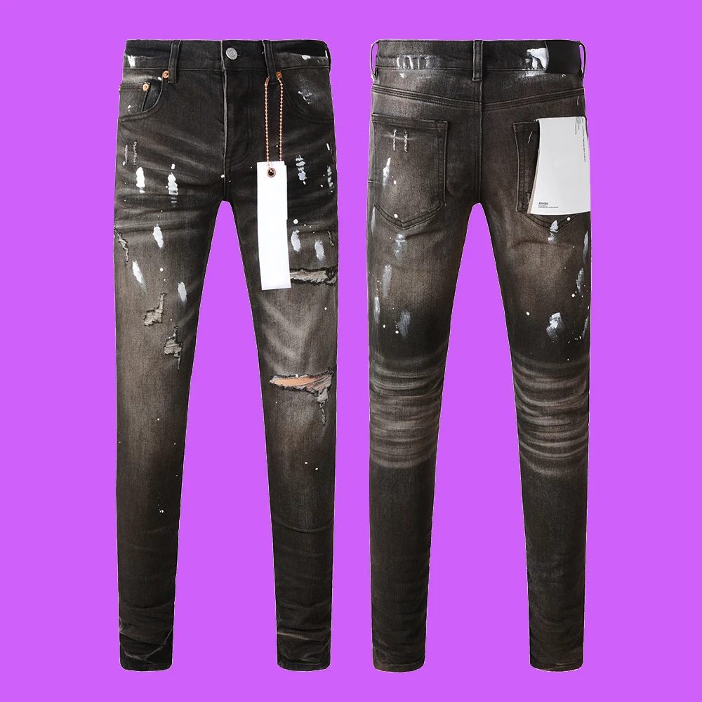 

2024 Fashion Purple roca Jeans brand Lable American High Street Mid Rise With Slim Leg Lined Back Muti Pockets pants