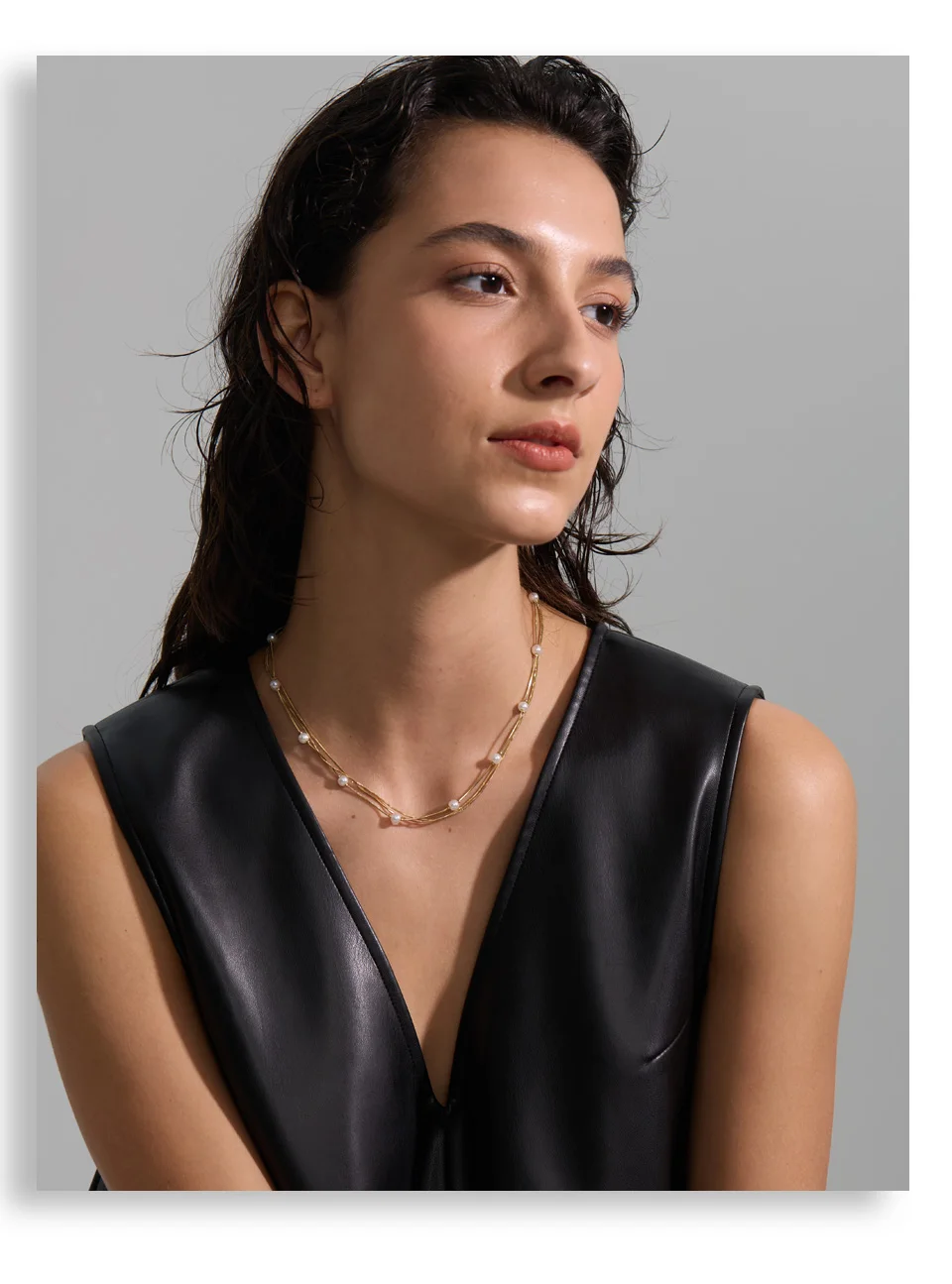 Yhpup Neue Quadratische Kette Stilvolle Edelstahl Simulierte Perlen Layered Stapeln Halskette Frauen Mode Charme Kragen Schmuck – Detail 2
