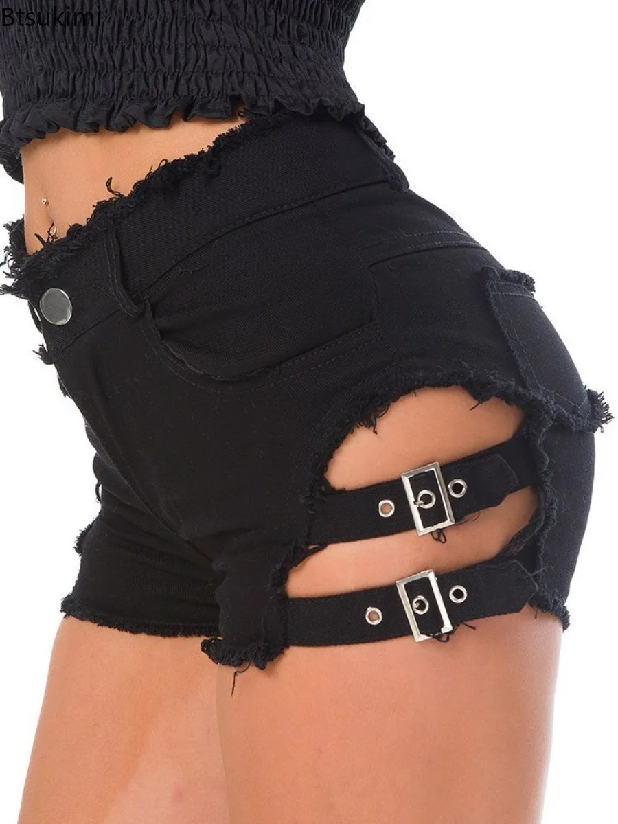 2026New Sexy High Waist Perforated Bar Hot Pants Summer High Elastic Plus Size Fashion Casual Jeans Women Nightclub Denim Shorts