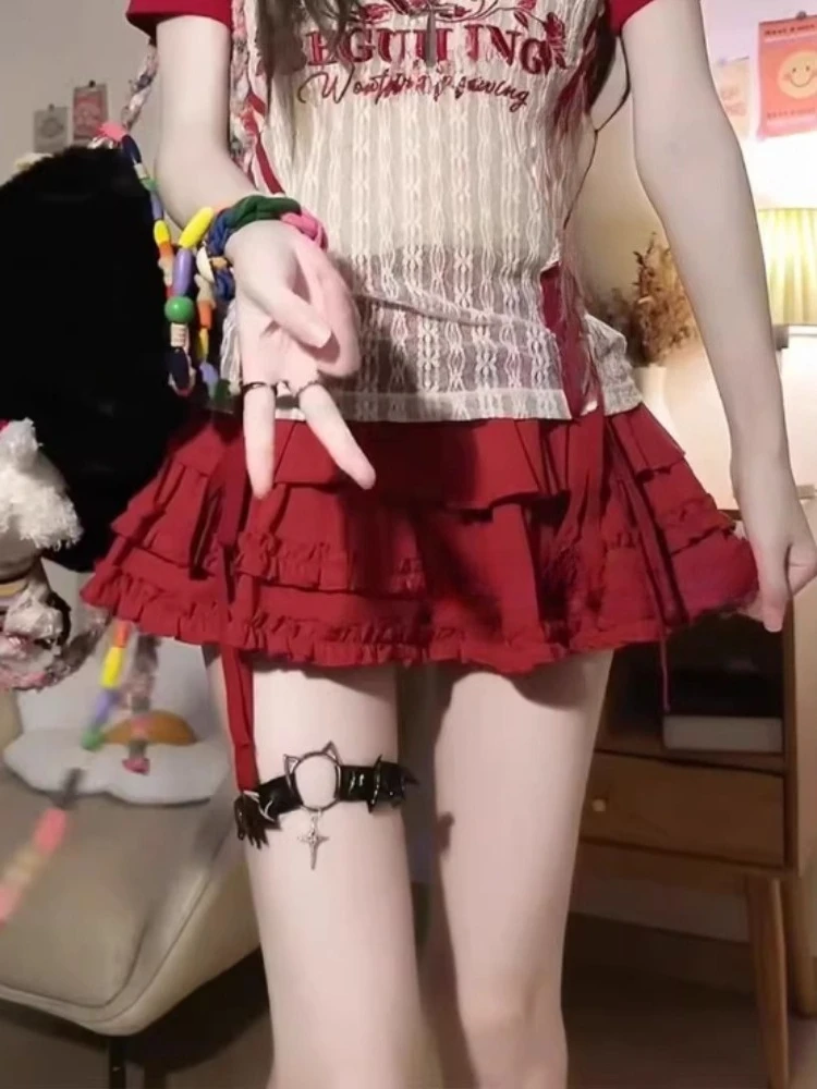 2000s Japan Style Kawaii Sweet Short Party Skirts Elegant Solid Cake Skirt Summer Y2k Harajuku Vintage Lolita A Line Mini Skirts