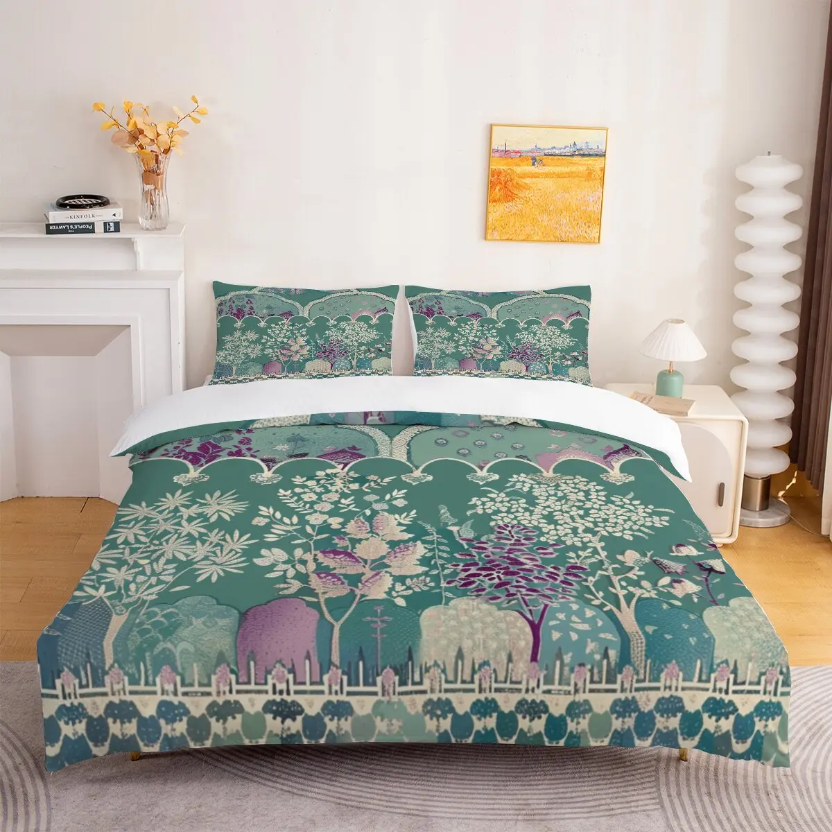 Padrão floral Tamanho de edredão Design decorativo Conjunto de cama de decoração de quarto