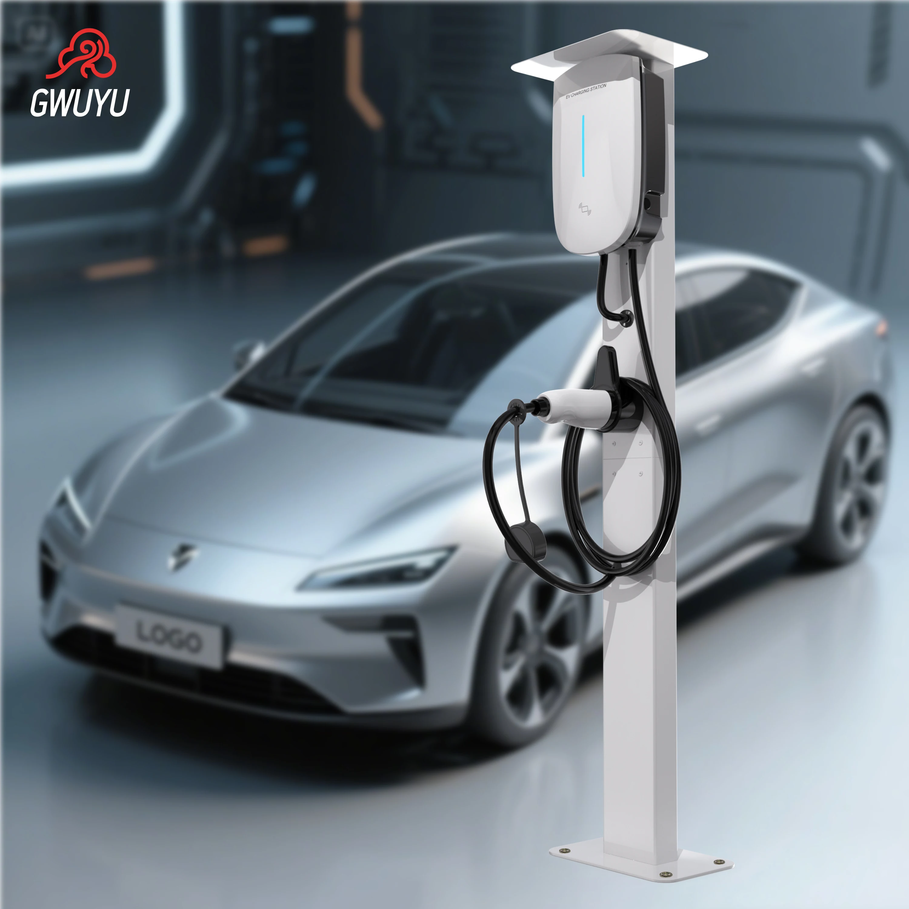 GWUYU Aluminiumlegierung EV-Ladeständer 1M 1,3M Weiß Schwarz Freistehender EV-Ladepfahl Rostfreie Wallbox-Halterung für Ladestationen für Elektrofahrzeuge – Detail 11