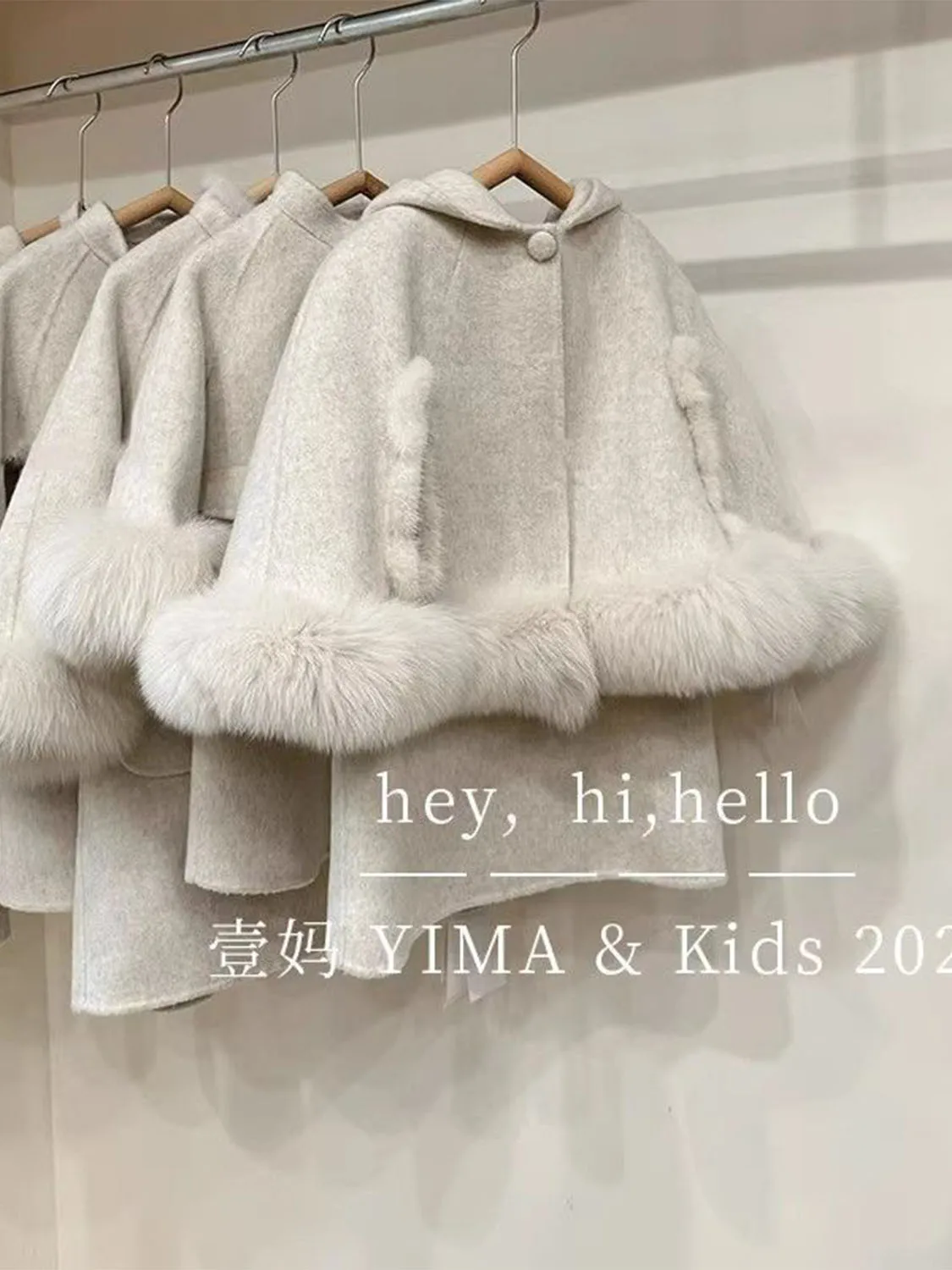 Girls Suits Autumn and Winter New Girls Rice White Thick Tweed Cloak Coat Rice White Tweed Sundress Two-piece Set Clothes