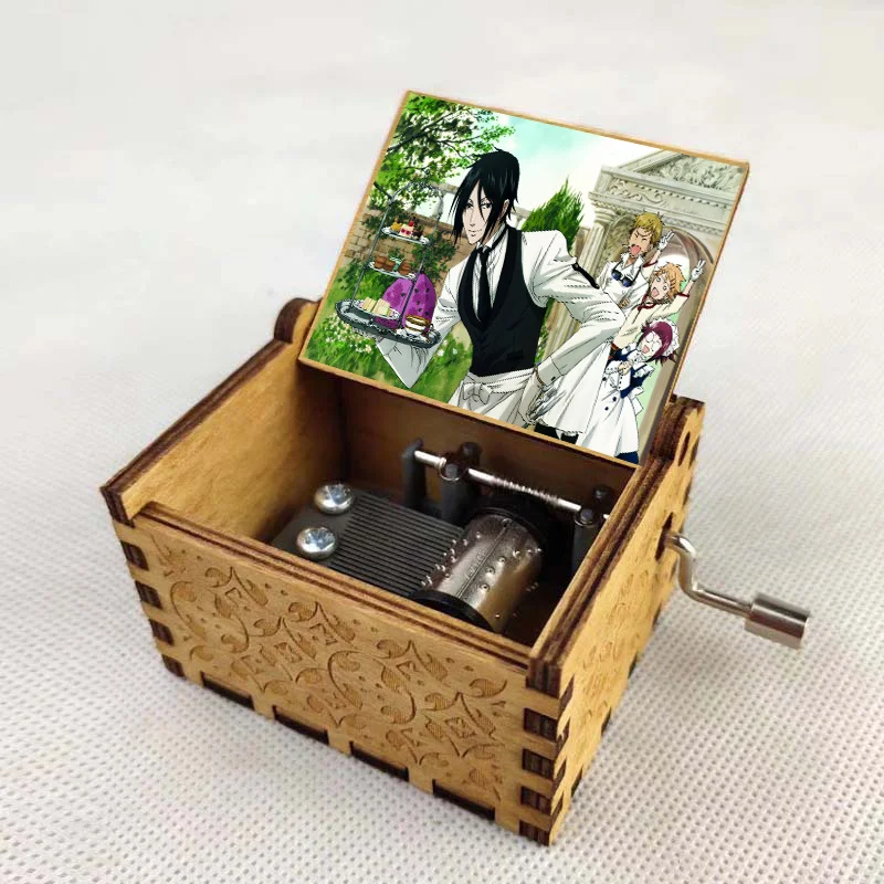 New Design anime Black Butler Cartoon Vintage Mechanical Wooden Music Box Wood Crafts new year gift Kids toy Birthday Gifts