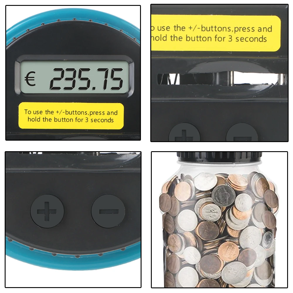 Digital LCD Counting Coin Money Saving Box Jar Large Capacity Electronic Counting Piggy Bank For USD EURO Money