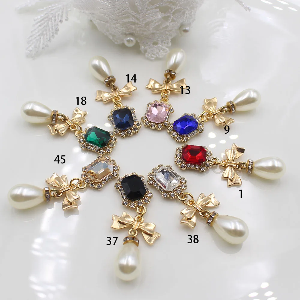 4 pieces/batch of DIY earrings with alloy gold, diamonds, bows, and crystal accessories, designed in a retro palace style, suita