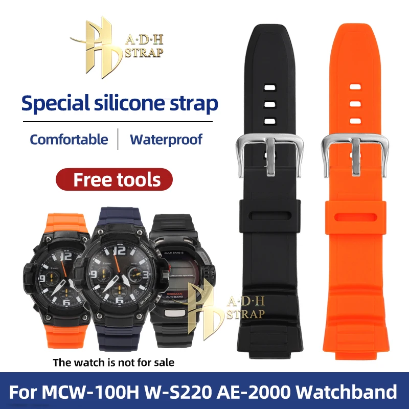 

16mm Special Raised Silicone Resin Watch Strap For Casio G-shock MCW-100H W-S220 AE2000 MCW-110H G-9200 Rubber Watchband Convex