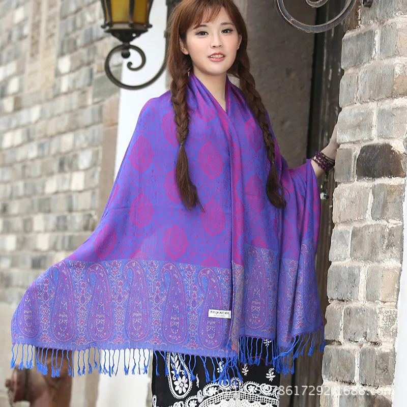 Elegant Jacquard Woven Paisley Pattern Scarf Tassel Fringe Hem Soft Breathable Long Wrap Shawl For Women Fall Winter Wear