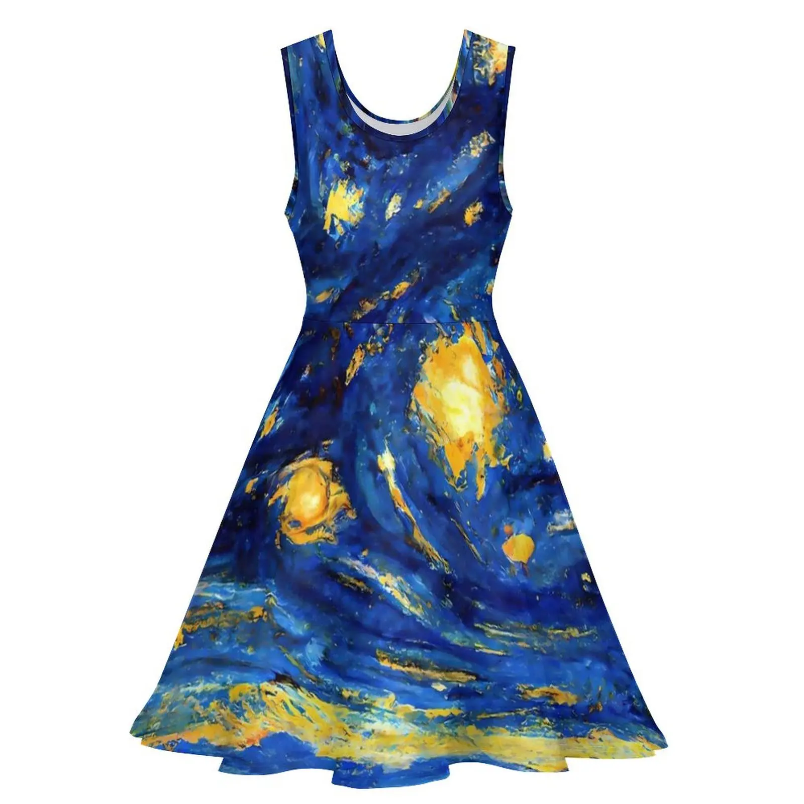 Abstract Starry Night Dress Van Gogh Night Club Dresses Sleeveless Streetwear Skate Dress Woman Custom Clothing Gift Idea